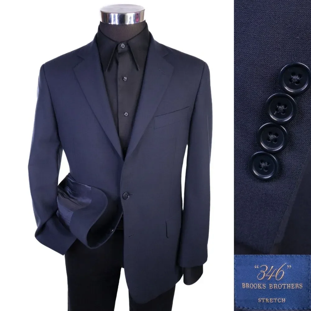 Brooks Brothers 346 Blazer Sport Coat Sz 40S Wool Solid Blue Two Button Jacket